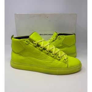 Balenciaga Arena High Top Sneaker Neon Yellow Leather Size 12 US 45 EU